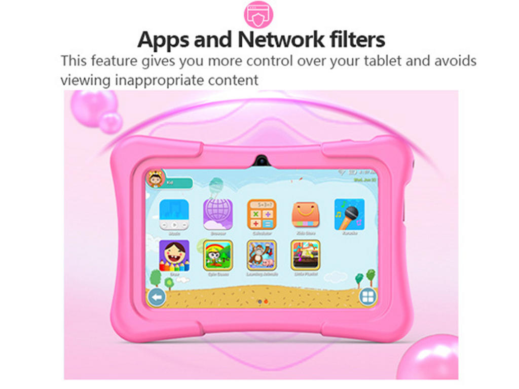 PRITOM 7-Inch Kids Tablet | Iwawa Software | Parental Controls | Educational Games | Blue & Pink