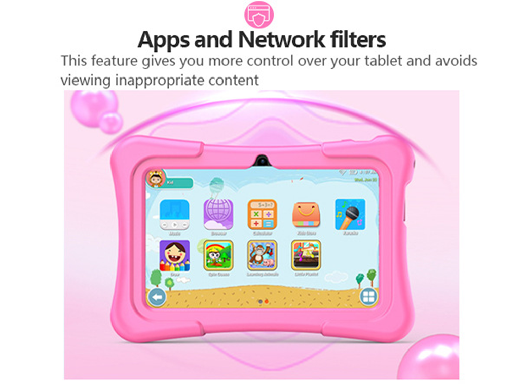 PRITOM 7-Inch Kids Tablet | Iwawa Software | Parental Controls | Educational Games | Blue & Pink