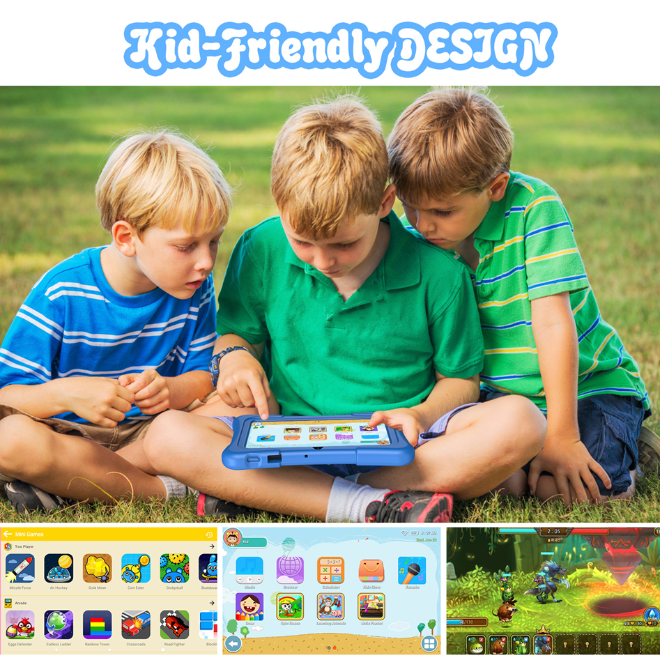 PRITOM 7-Inch Kids Tablet | Iwawa Software | Parental Controls | Educational Games | Blue & Pink