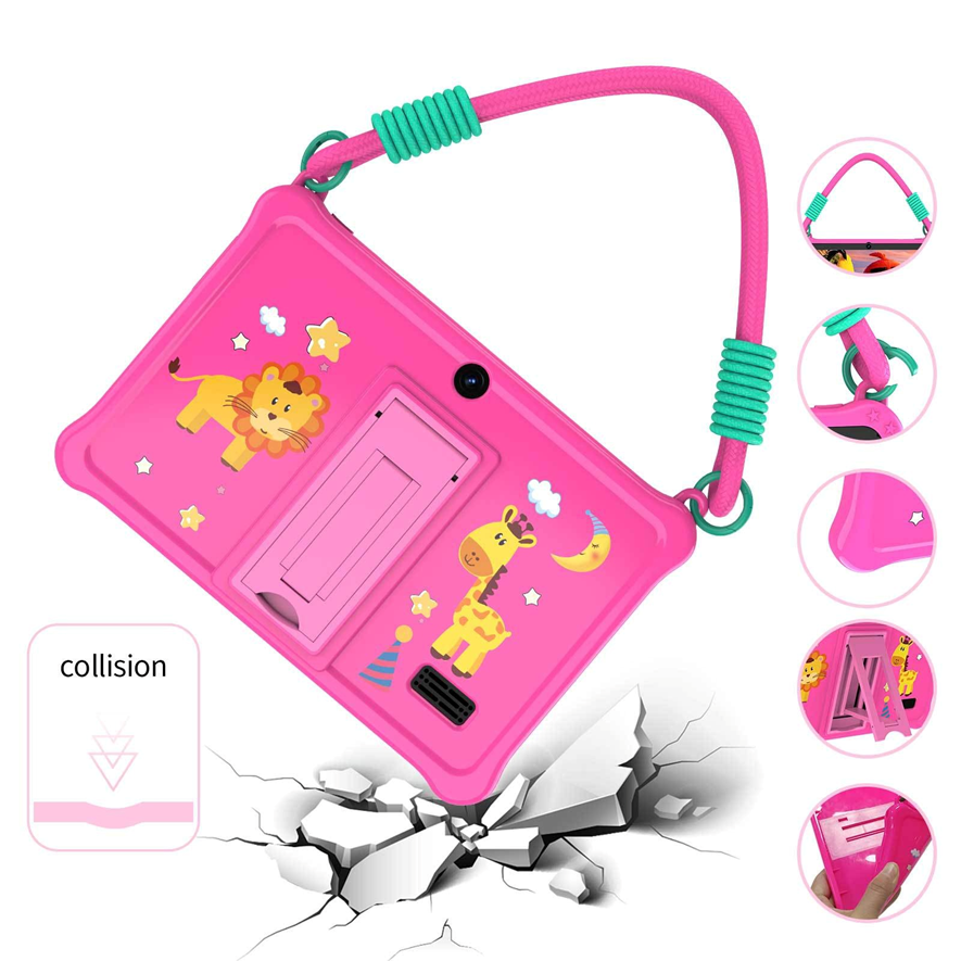 Kids Tablet 7 Inch | Android | Shockproof Silicone Case | Lanyard | Dark Pink & Blue