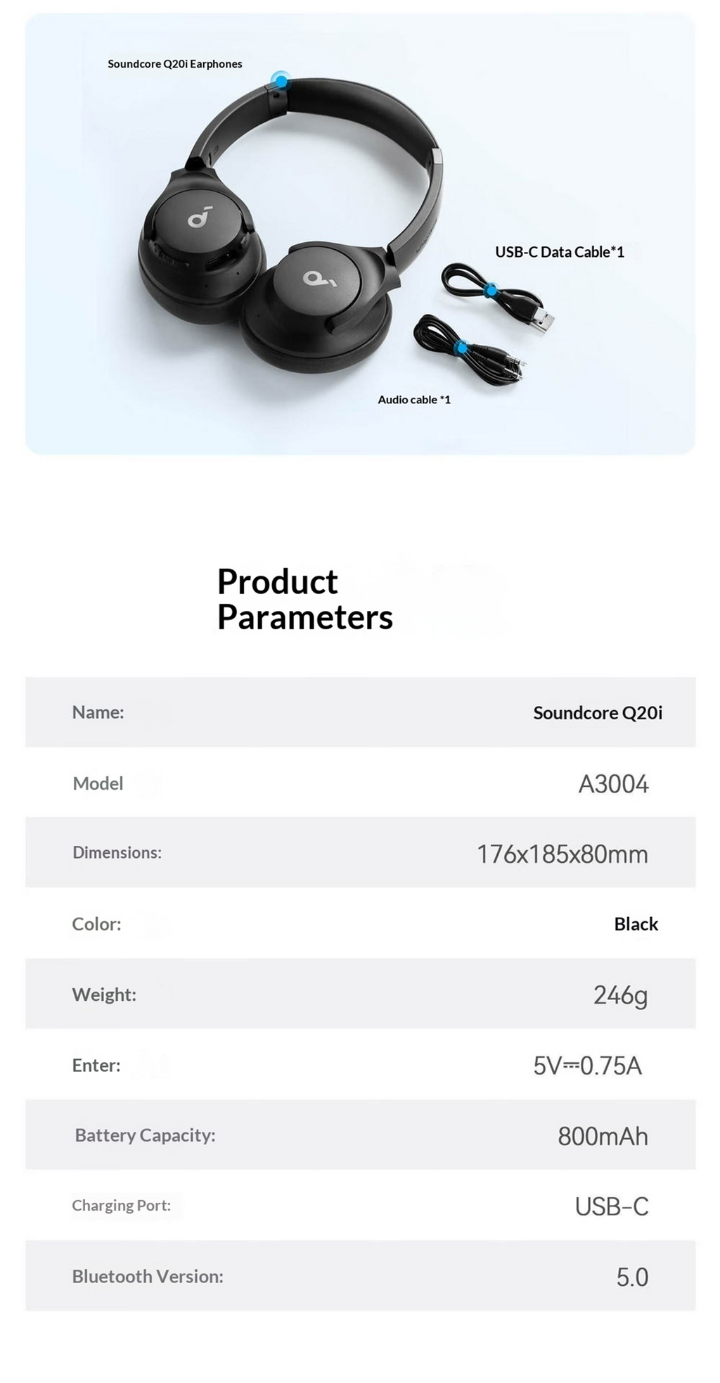 Soundcore Q20i Over-Ear Headphones | Active Noise Cancellation | Hi-Res Audio | Bluetooth 5.0
