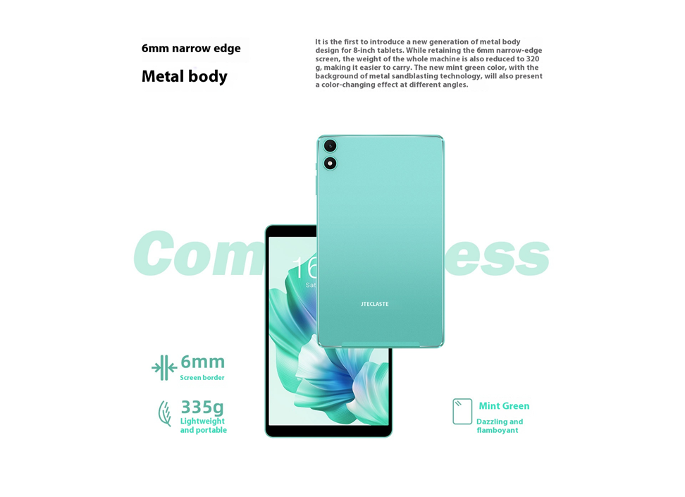 Teclast P85T 8 Inch Android Tablet | T606 Octa Core | Mali-G57 | 4+4GB RAM | 64GB | Mint Green