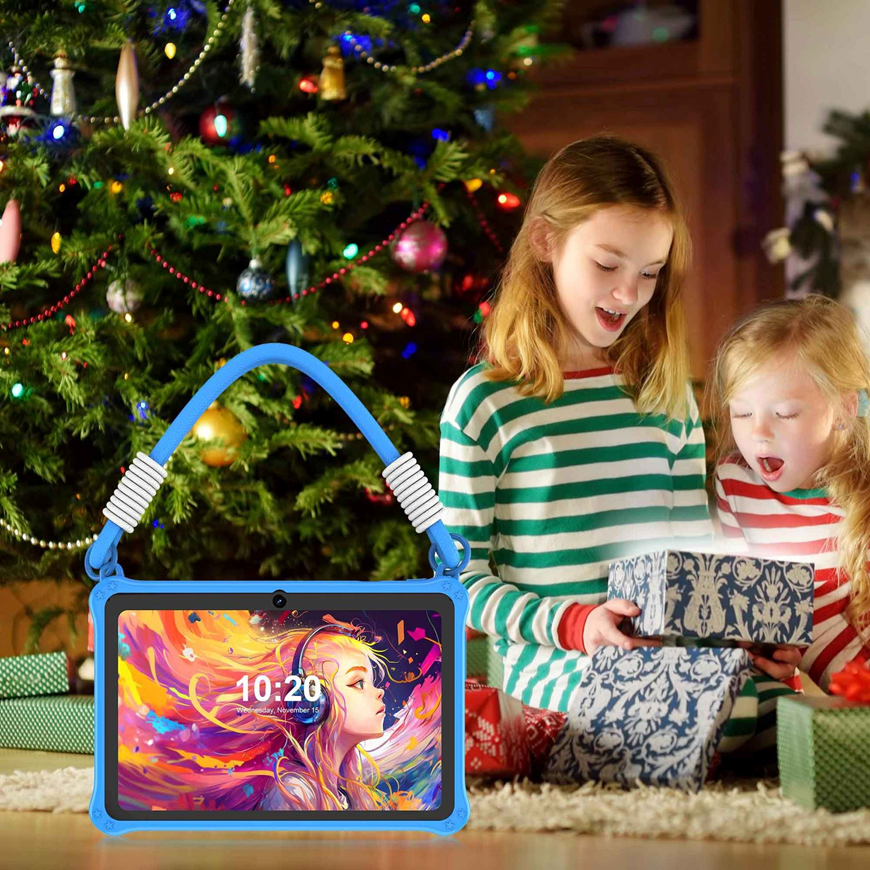 Kids Tablet 7 Inch | Android | Shockproof Silicone Case | Lanyard | Dark Pink & Blue