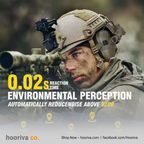 HOORIVA noise-cancelling ear defenders worn by soldier in tactical environment