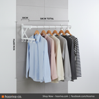 HOORIVA white 58cm wall drying rack with 7 hooks and dimension annotations