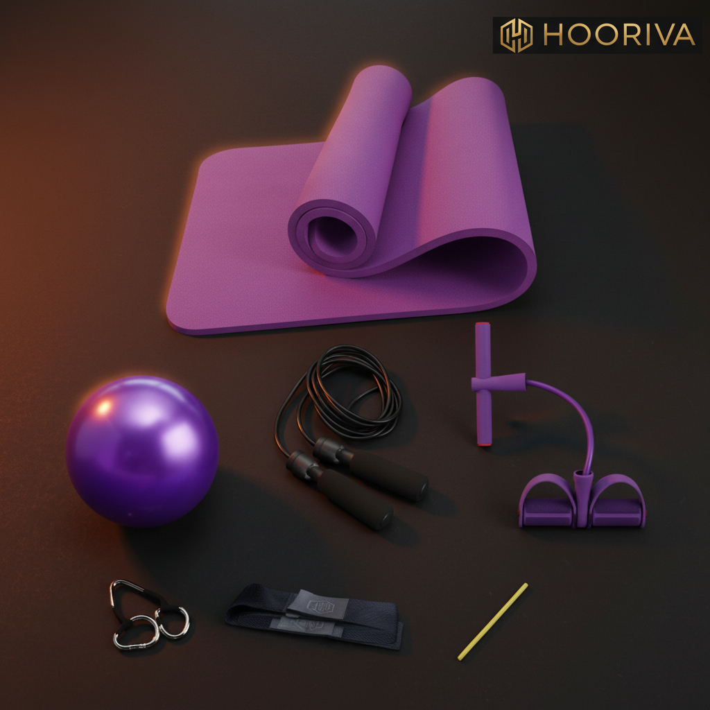 4-Piece Yoga Pilates Fitness Set Mat Ball Jump Rope Resistance Puller