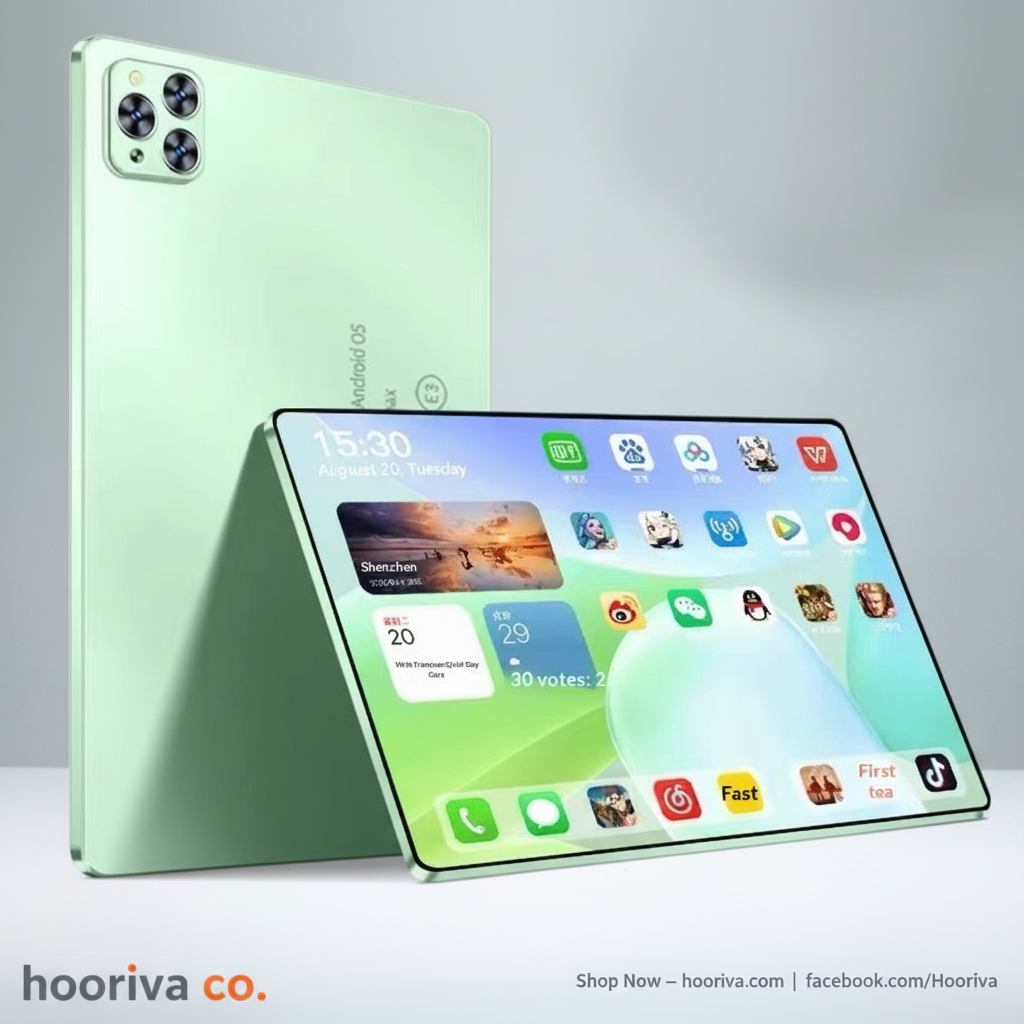 Olive Green Tablet on Grey Hooriva Background