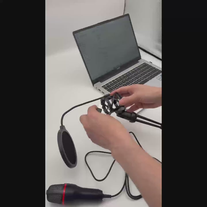 USB Condenser Microphone with Tripod Stand & Pop Filter | 180° Adjustable