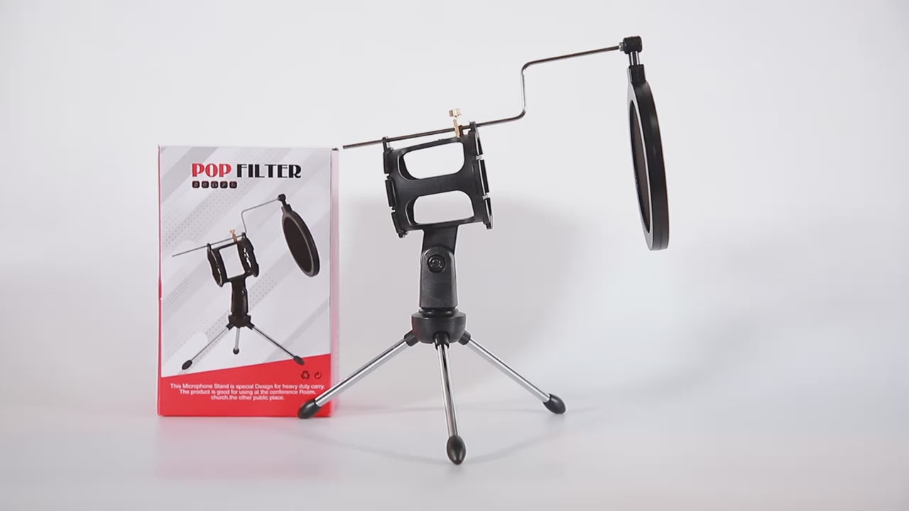 Desktop Microphone Tripod Stand with Pop Filter & Shock Mount | 180° Adjustable